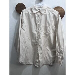 OFFLINE by Aerie Cream Oversized Button Up Shirt Size Small Lightweight Minimal